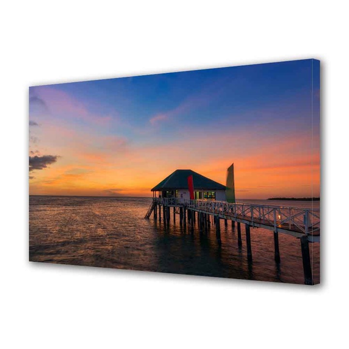 Tablou VarioView MoonLight Fosforescent Luminos in Intuneric Peisaje Casa pe ponton 70 x 100 cm