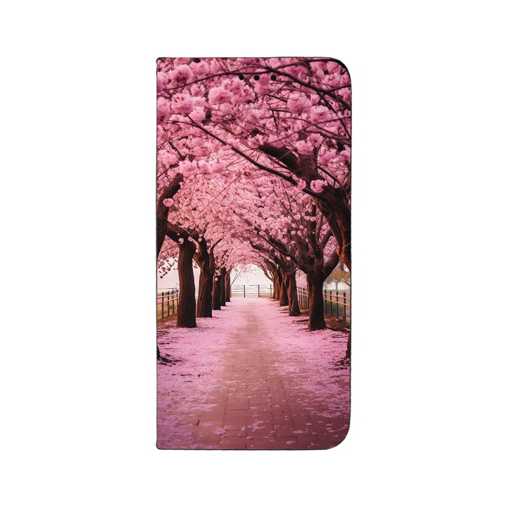 BestCase® Husa Tip Carte Compatibila cu Motorola Moto E15, Flowers road, Suport Stand, Buzunar Card, 1988321 FLB 1379