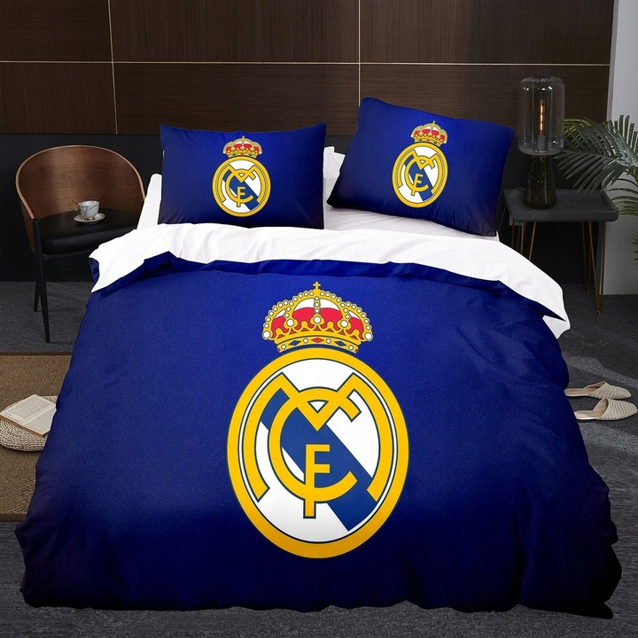 Real Madrid CF 3D nyomtatott mikroszálas 3 részes ágyneműhuzat, paplanhuzat 160x200cm, 2 párnahuzat 70x80cm