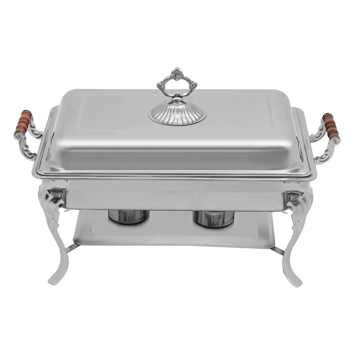 Нагревател за бюфет (chafing dish), 9 L, Неръждаема стомана, Комплект за бюфет, Сребрист