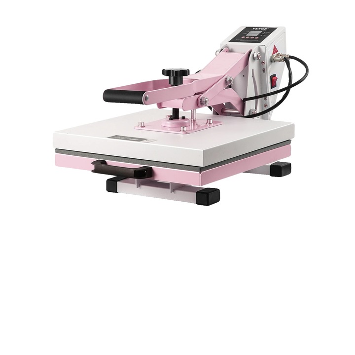 Термопреса, дизайн с прибиращо се чекмедже, прецизен цифров контрол, розова, 15x15 инча