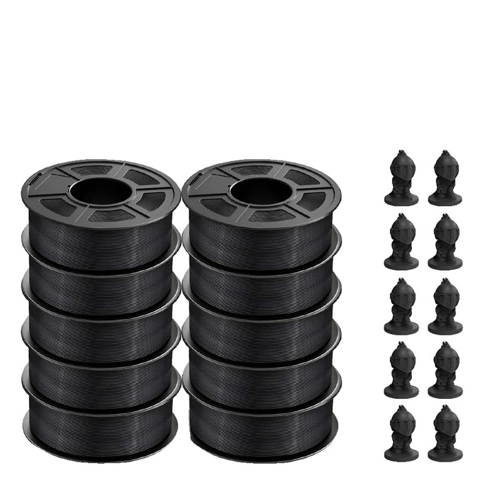 Filament 3D PLA Negru, 1.75mm, Set 10 Role, 1.1 KG/Rol