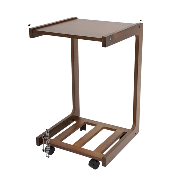 C-образна крайна маса, модерен дизайн, цвят орех, 40x39x63cm, с 4 колела