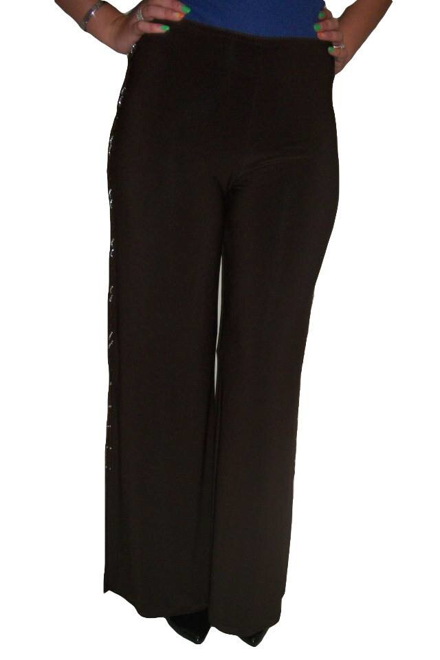 Pantaloni lungi din material elastic,D&J Exclusive, Maro