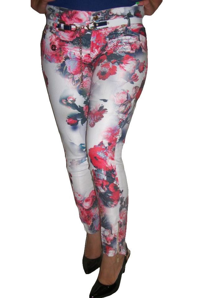 Pantaloni casual, lungi,D&J Exclusive, Alb/Bleumarin/Rosu