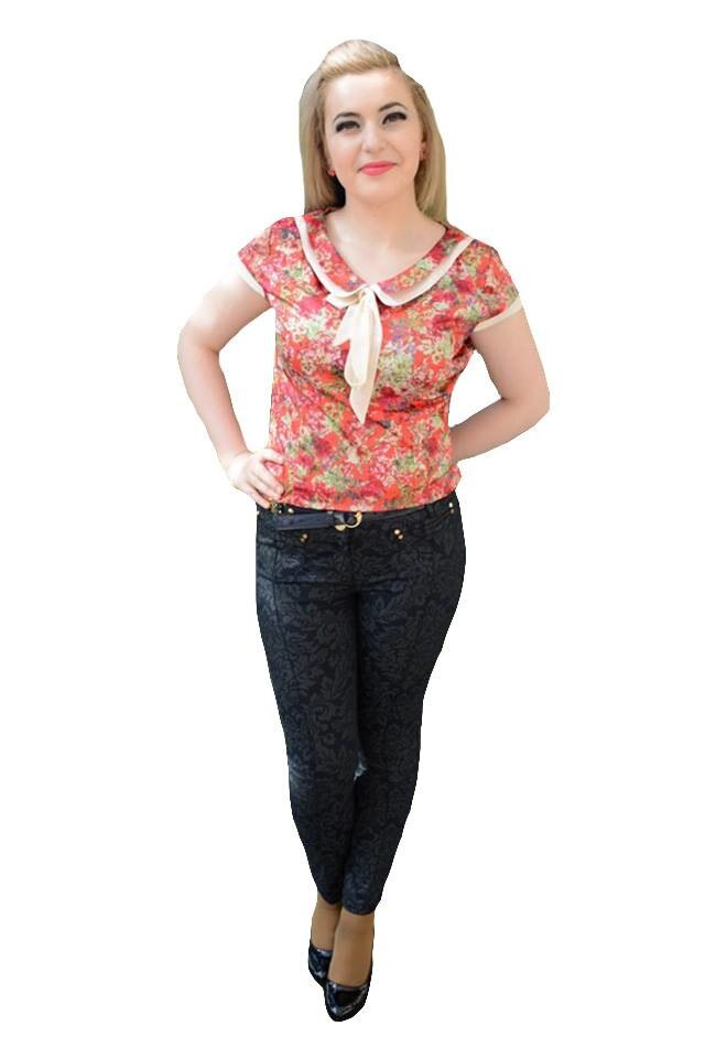 Pantaloni vintage cu imprimeu abstract,D&J Exclusive, Albastru marin