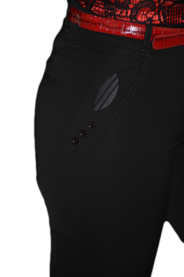 Pantaloni office, curea rosie fashion , D&J Exclusive, Negru