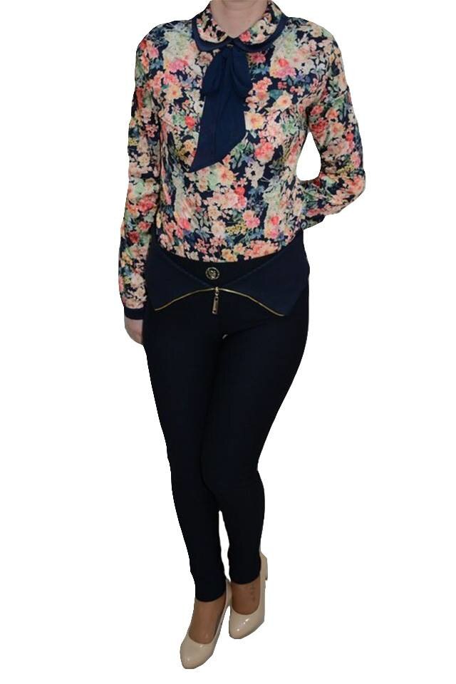 Pantaloni usori elastici,talie inalta, fermoar,D&J Exclusive, Albastru marin