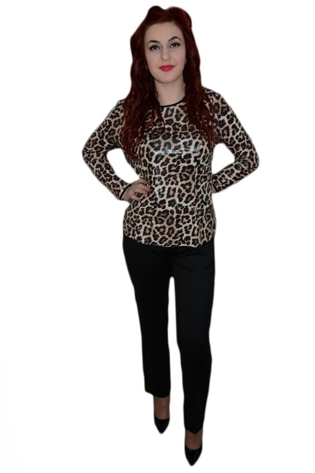 Pantaloni office, nasture aplicat , D&J Exclusive, Negru, 48