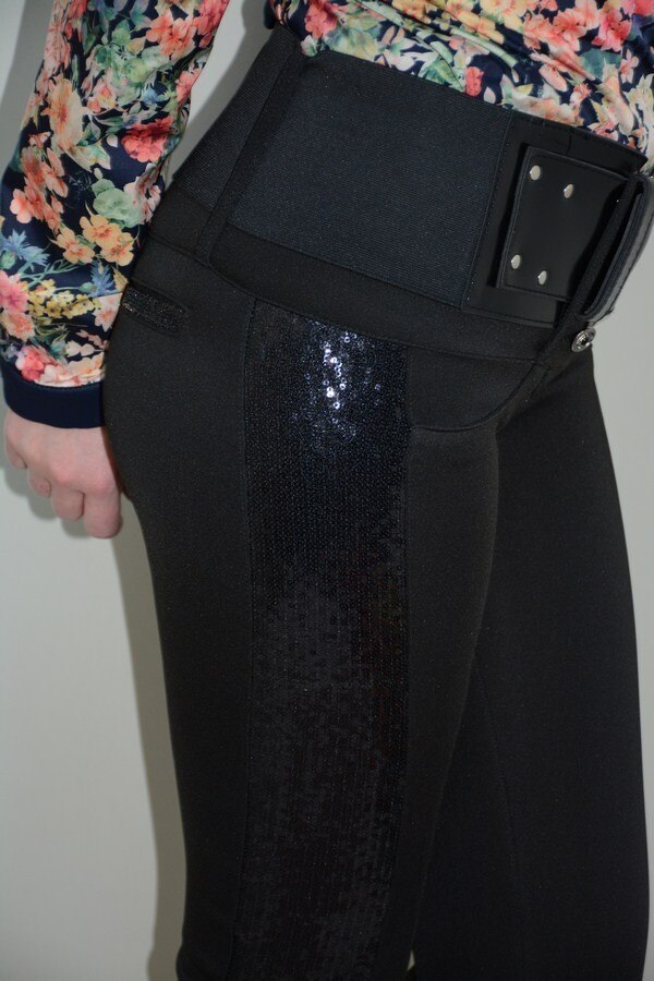 Pantaloni rafinati, paiete trendy aplicate lateral,D&J Exclusive, Negru