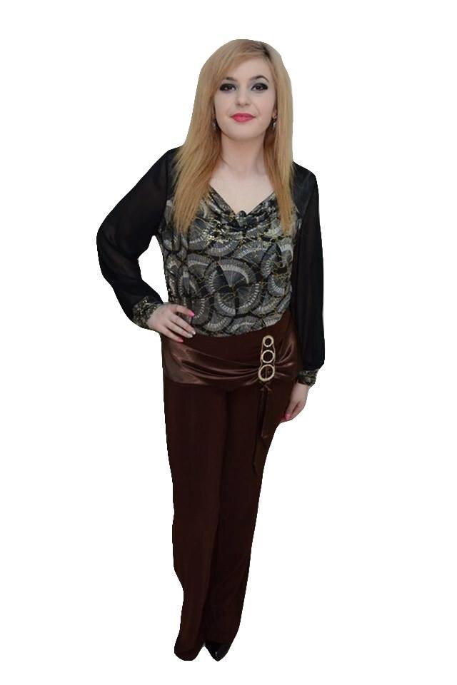 Pantaloni fashion, croiala moderna, cu strasuri,D&J Exclusive, Maro, 40