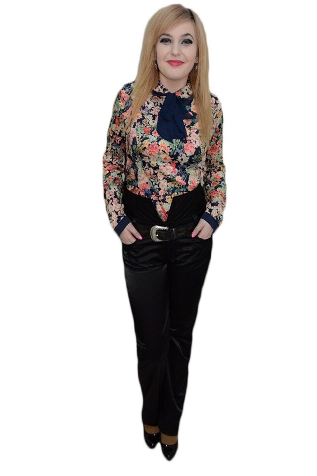 Pantaloni moderni, din saten, cu talie inalta, D&J Exclusive, Negru