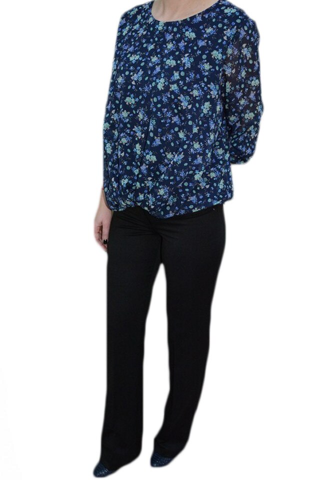 Pantaloni casual, cu detalii din piele ecologica , D&J Exclusive, Negru, 38