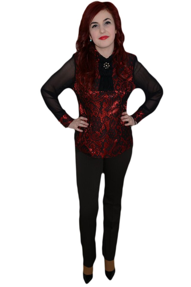 Pantaloni fashion, design de nasturi aplicati , D&J Exclusive, Maro, 40