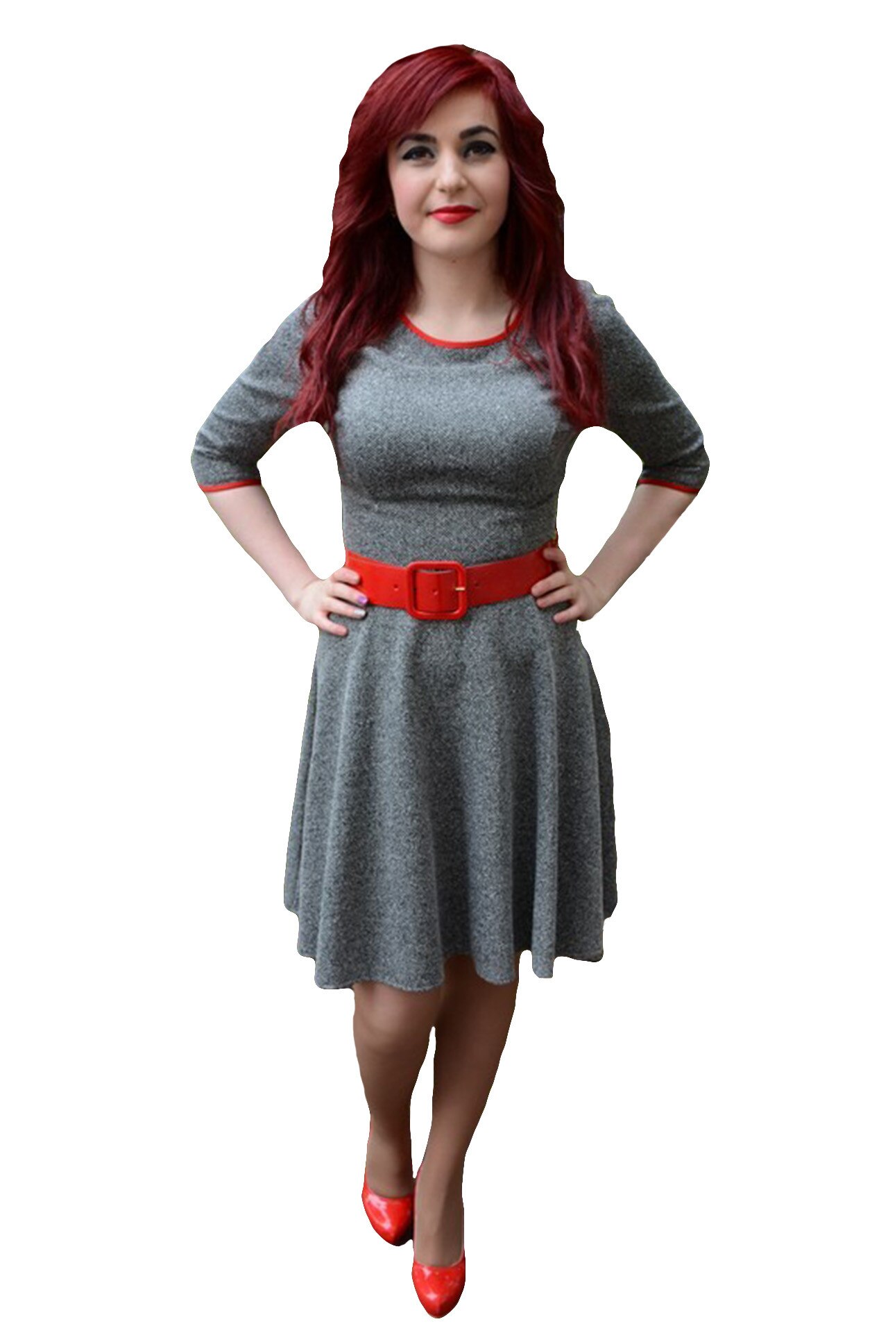 Rochie moderna, curea lata si fina in talie,D&J Exclusive, Gri