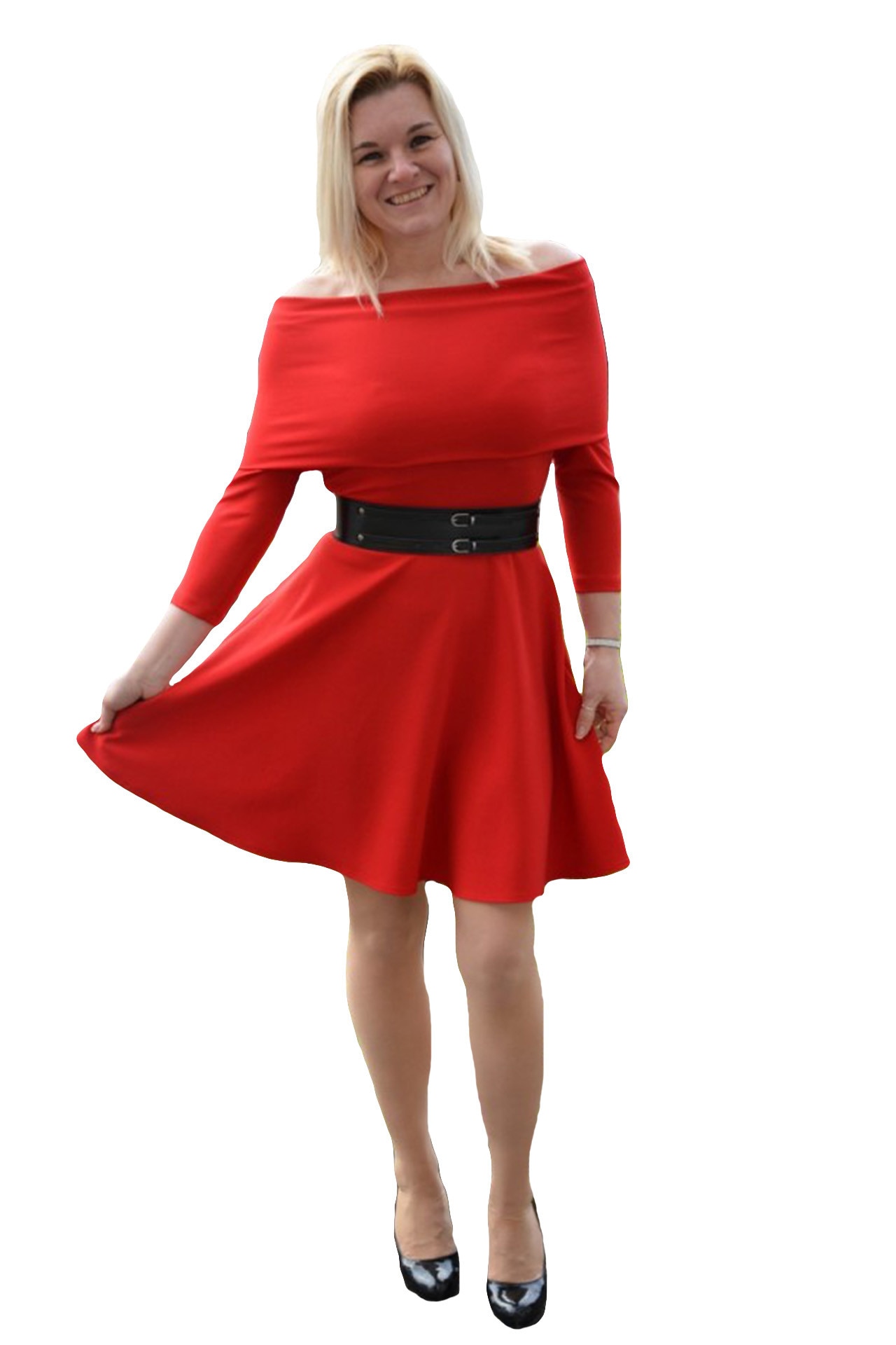 Rochie rafinata cu un design aparte si model in clos,D&J Exclusive, Rosu