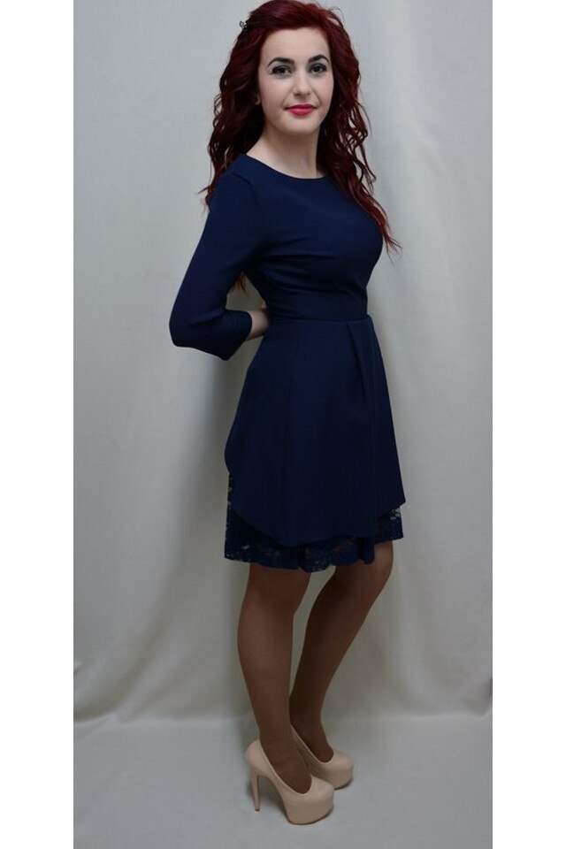 Rochie moderna, dantela aplicata la spate,D&J Exclusive, Bleumarin