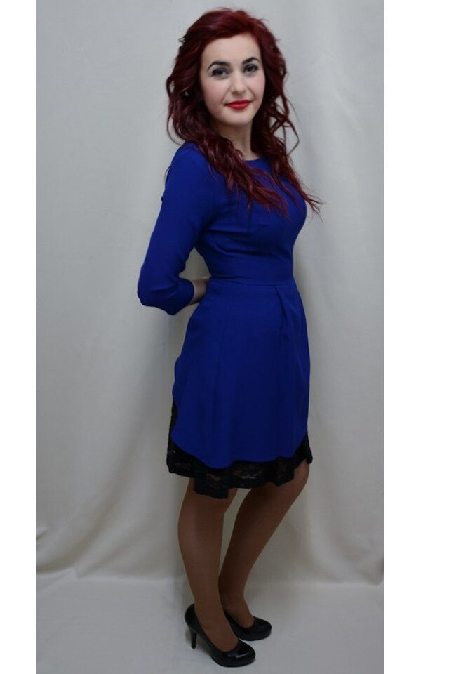 Rochie moderna, dantela aplicata la spate,D&J Exclusive, Albastru