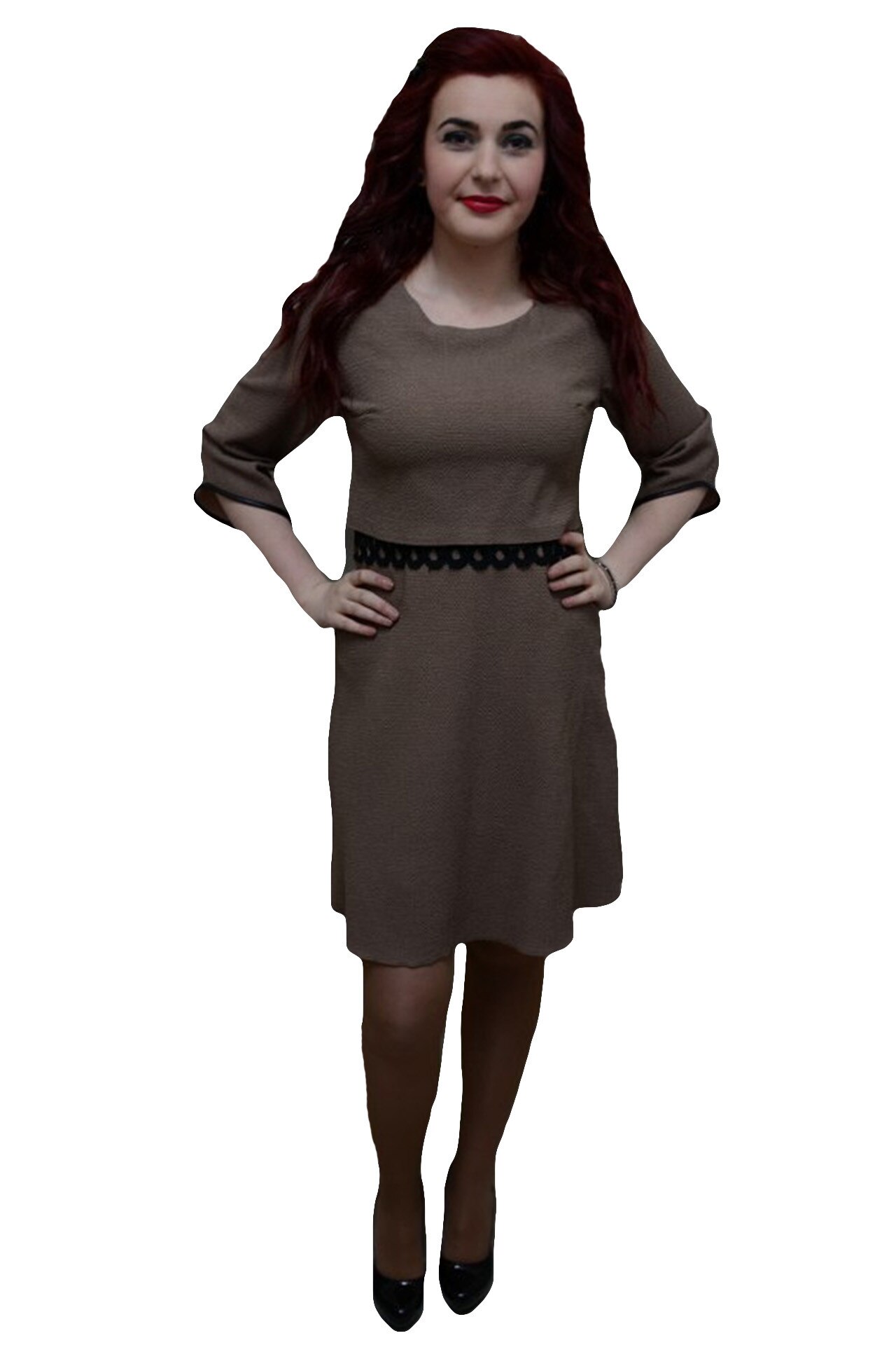 Rochie evazata, dantela aplicata in talie,D&J Exclusive, Maro