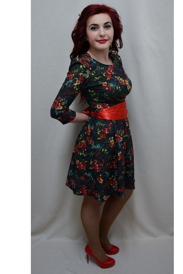 Rochie tinereasca, betelie lata turcoaz,D&J Exclusive, Multicolor/Rosu