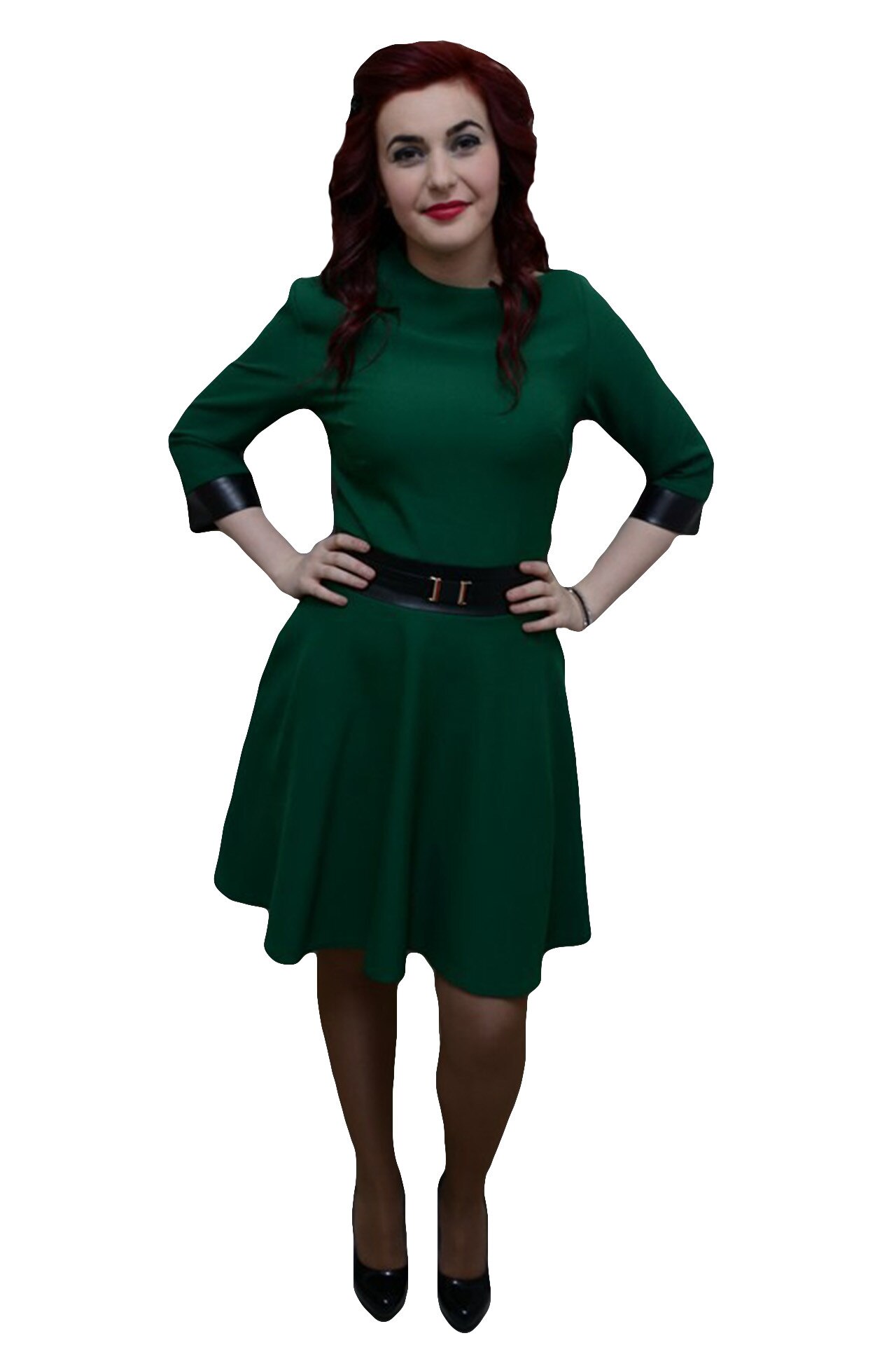 Rochie moderna, croi in tendinte cu piele ecologica,D&J Exclusive, Verde