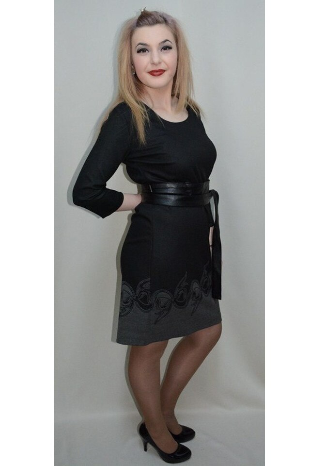 Rochie cu design abstract jos , D&J Exclusive, Negru-Gri