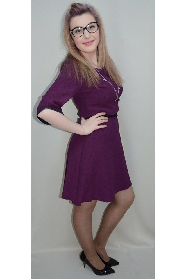 Rochie evazata, dantela aplicata in talie,D&J Exclusive, Mov