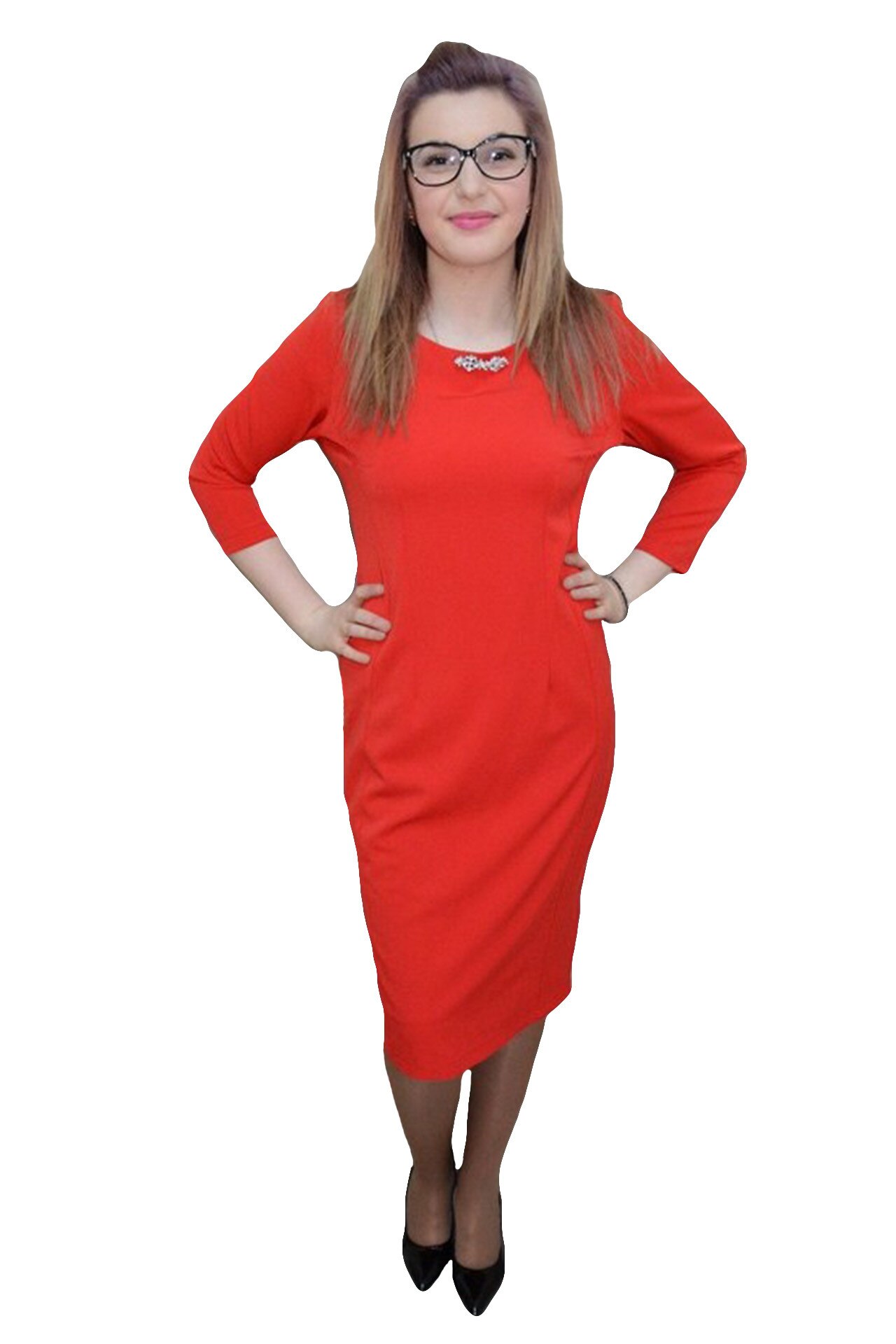 Rochie moderna, detaliu argintiu chic,masura mare,D&J Exclusive, Rosu