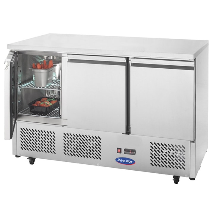 Frigider profesional tip masa centrala din inox cu 3 usi Ideal Inox 1365×700×880 380 l