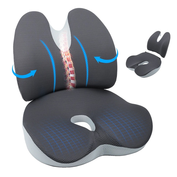 Perna ortopedica, suport lombar, spuma cu memorie, negru