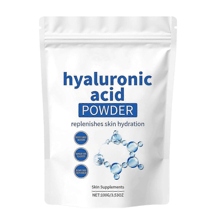 Pudra de Acid Hialuronic pentru Ingrijirea Tenului, 100g, Usor si Non-gras, 14x20cm