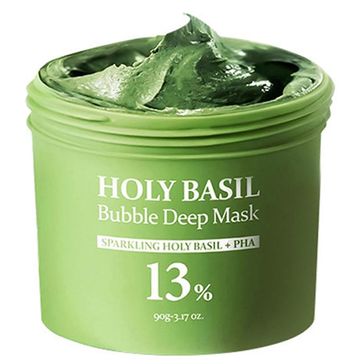 Masca de curatare profunda cu bule Holy Basil, 90g, pentru toate tipurile de ten, formula blanda, set cu aplicator