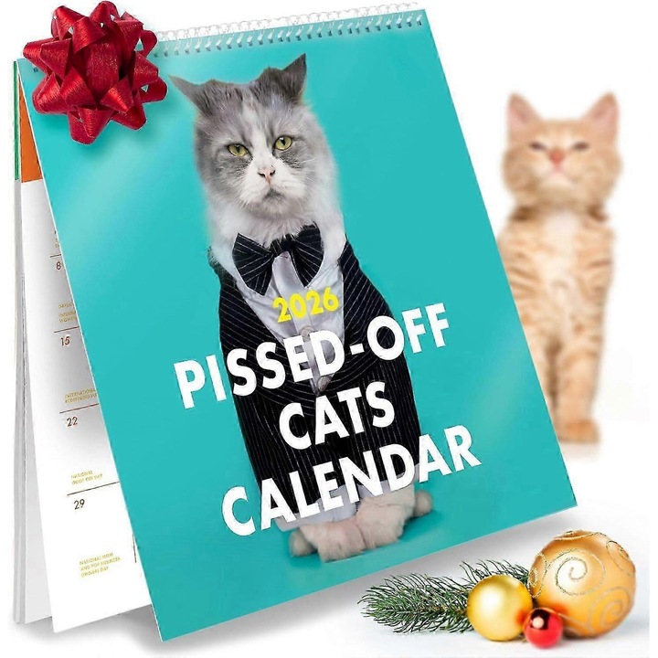 Fali naptár 2026, Pissed Off Cats, 11x11", 12 hónap, vicces ajándék macskabarátoknak