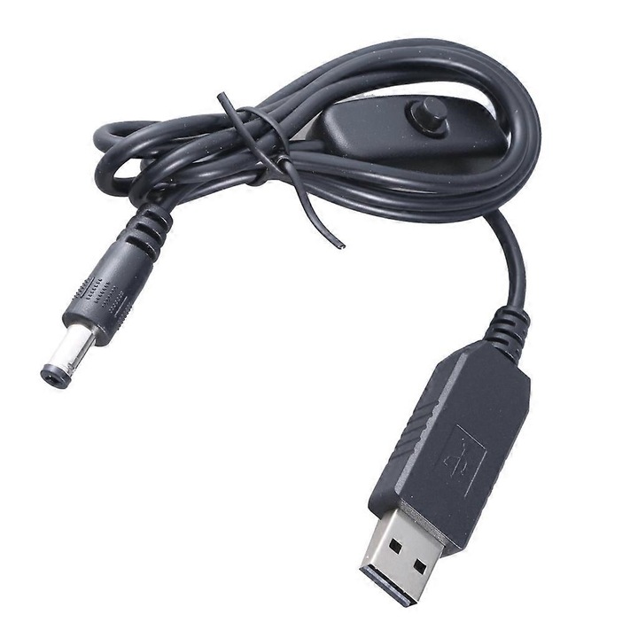 Cablu de alimentare USB 5V2A la DC5521 12V0.5A cu buton de comutare, 100cm