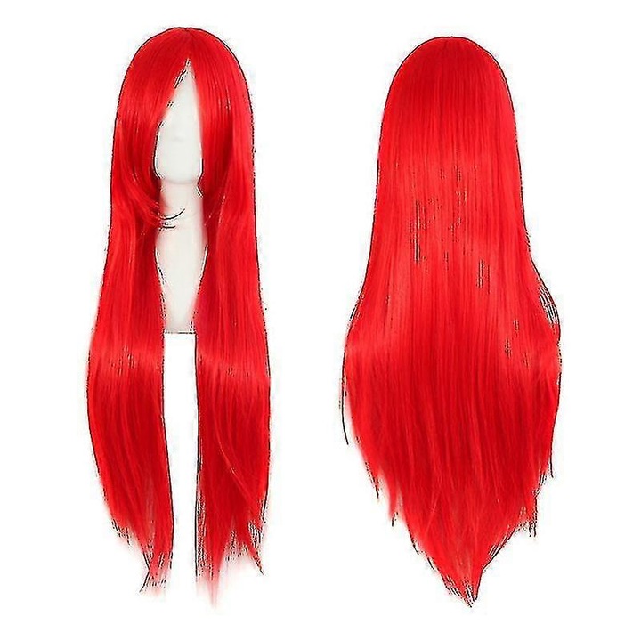 Peruca rosie drept, 80cm, set complet pentru cosplay si petrecere