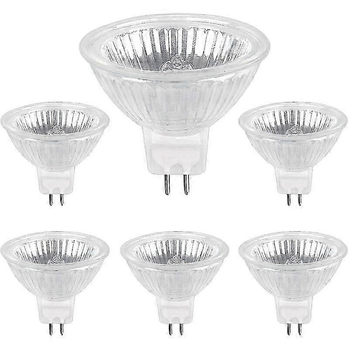 Becuri halogen MR16 GU5.3 50W 12V, set de 6 bucati, lumina calda 2800K, dimabil