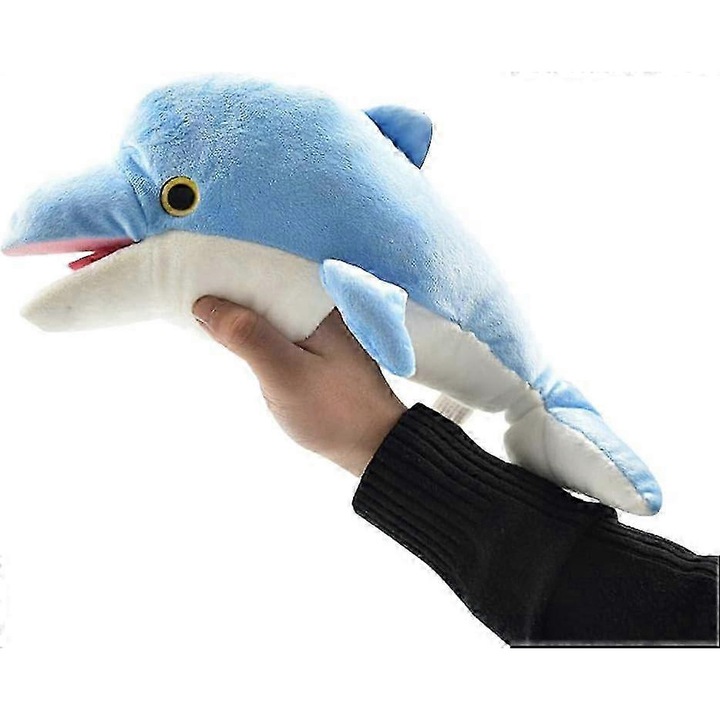 Delfin kézibáb, gyermek játékkészlet, 30x23cm, kiváló minőségű plüss anyag