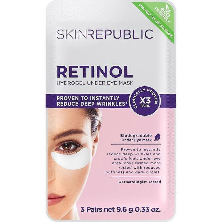 Masca pentru ochi cu retinol, FIRE, set 3 perechi, 9.6g, biodegradabila, potrivita pentru toate tipurile de ten