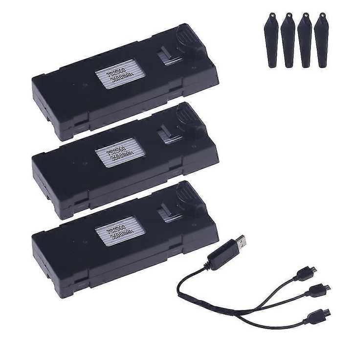 Set acumulatori si incarcator pentru drone, 3600mAh, 3.7V, galben