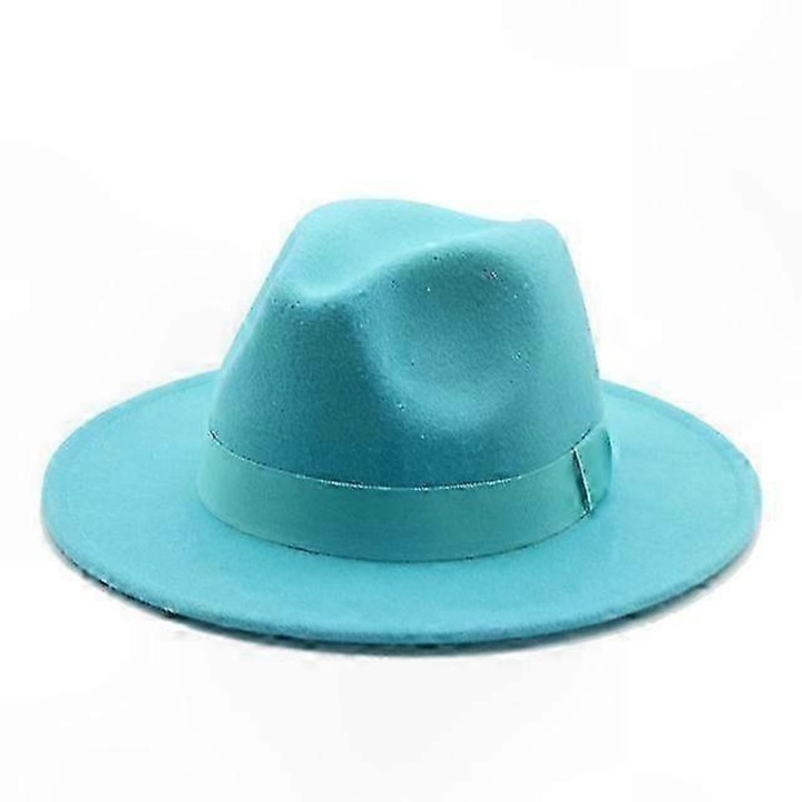 Palarie Fedora, lac albastru, marimi M-L, set unisex, material bumbac si poliester