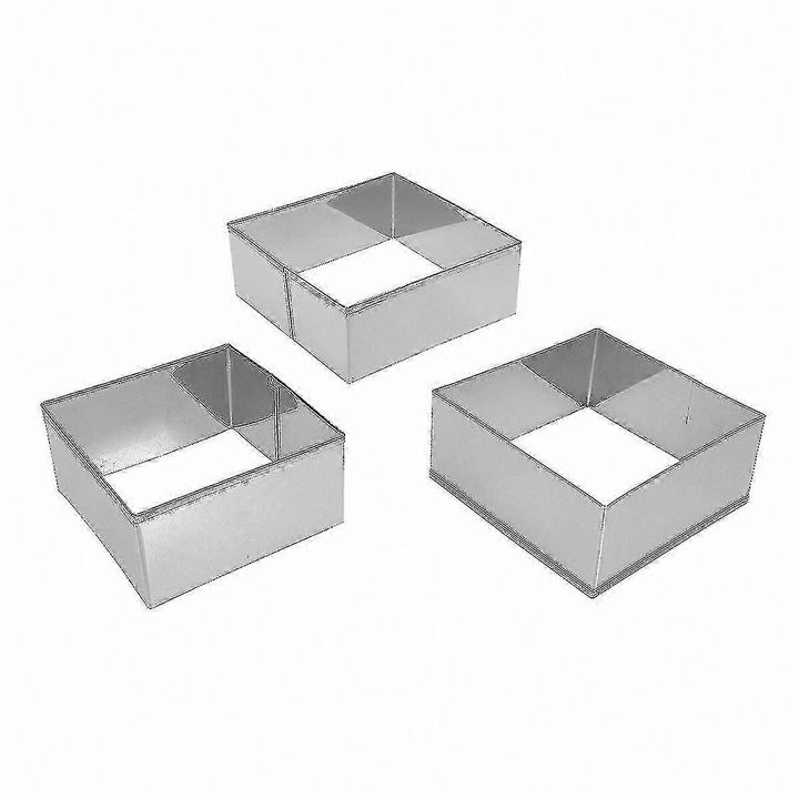 3 db rozsdamentes acél süteményforma készlet, méretek 6.8x6.8cm, 7.7x7.7cm, 8.7x8.7cm, ezüst