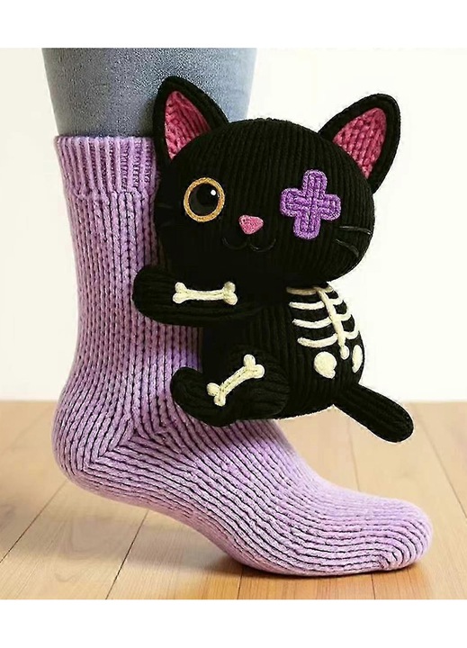 Дамски чорапи, животински принт, T-Rex и алигатор, многоцветни, универсален размер 5-11, комплект зимни чорапи