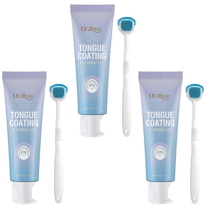 3 darabos nyelvtisztító gél készlet, hatékony tisztítás, 50g, minden korosztály számára