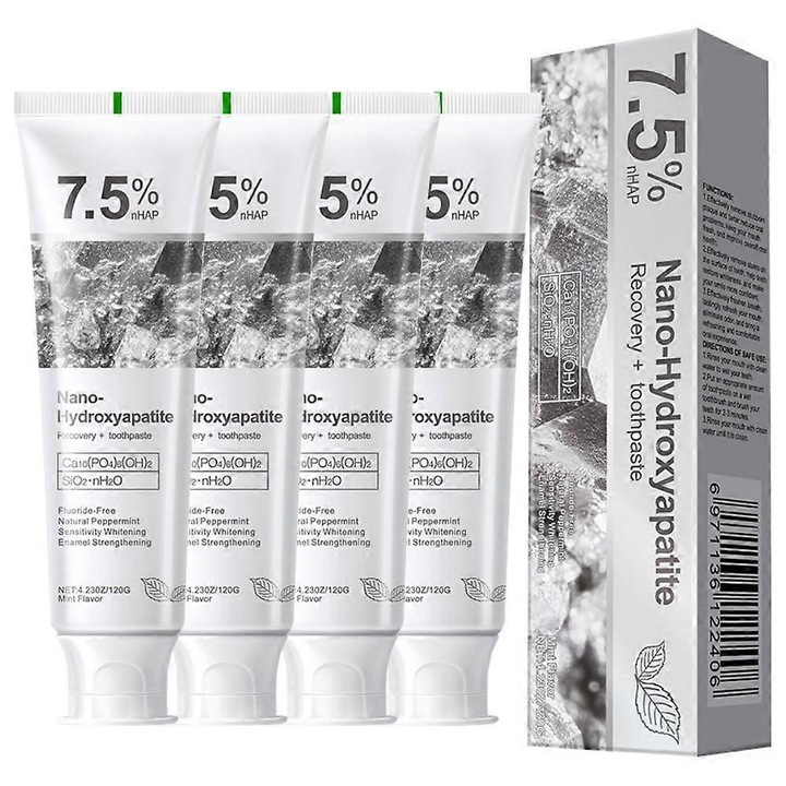 Fogkrém zománcvédelemre, 4 darab, 10% nano-hidroxiapatit, fluoridmentes, kíméletes tisztítás érzékeny fogakra