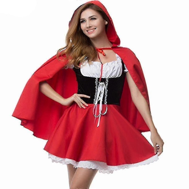 Costum de carnaval pentru femei, Little Red Riding Hood, set cu rochie si pelerina, 3XL, rosu, 80xcm
