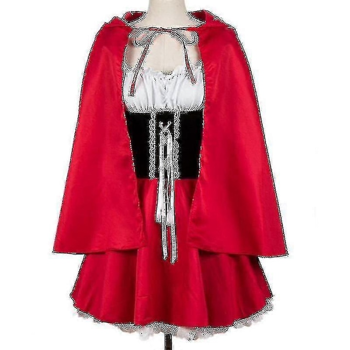 Costum de carnaval pentru femei, Little Red Riding Hood, set cu rochie si pelerina, 3XL, rosu, 80cm