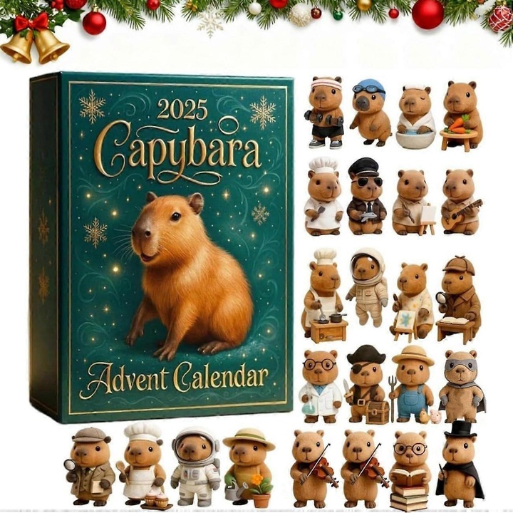 Clendar de advent, 24 figurine 2D Capybara, Multicolor, set 2 bucati