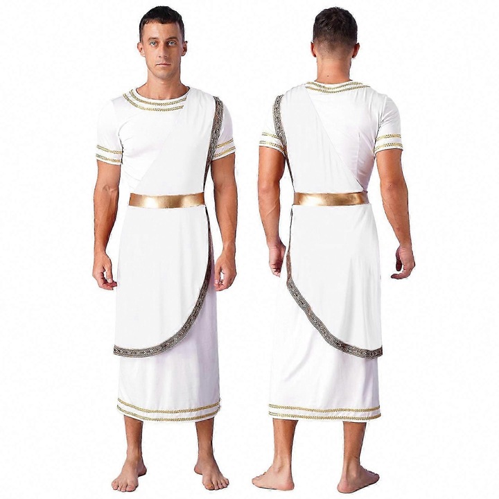 Costum de carnaval barbati, toga greceasca antica, alb, set 1Pc, marimi S-XXXL