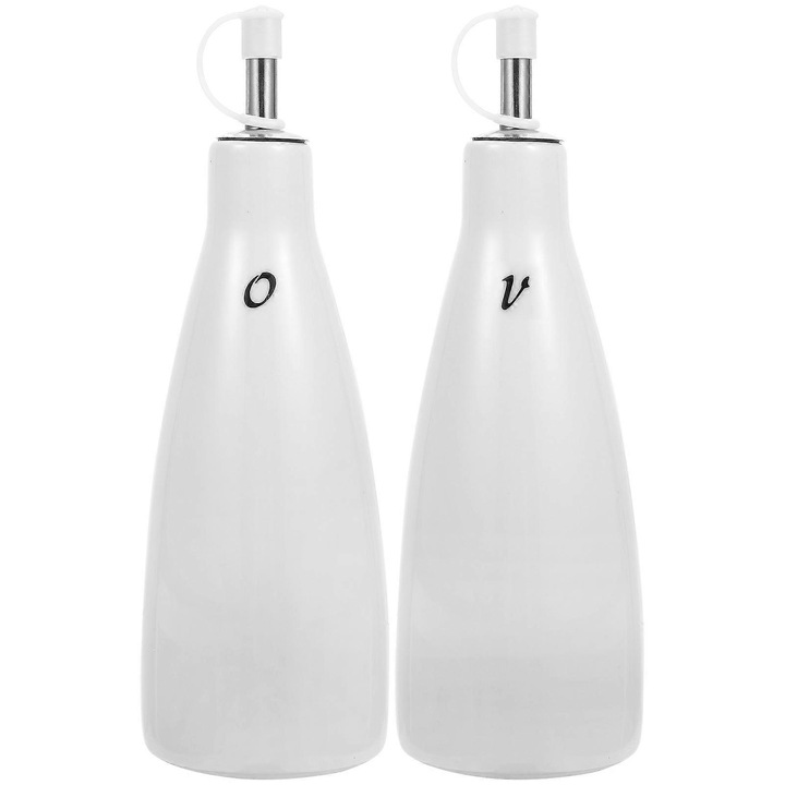 Set 2 recipiente pentru ulei, ceramica, alb, 21x7x7cm