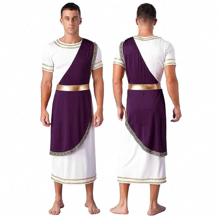 Costum de carnaval barbati, toga greceasca antica, violet, 3XL, include 1Pc roba